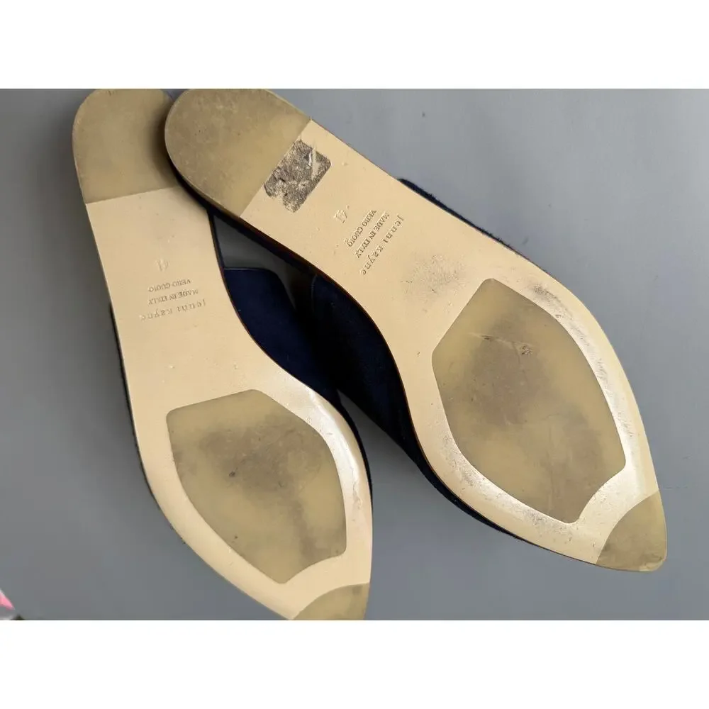 Jenni Kayne Blue Suede Flat Mule sz 41 Pointy toe Leather Slipper Slides Italy